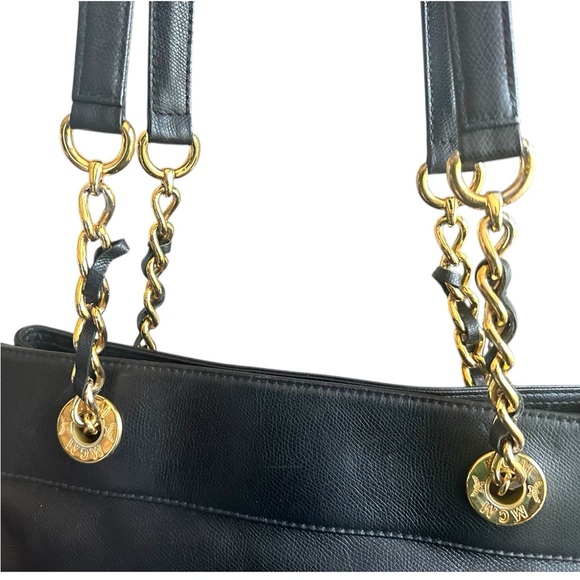 MCM Black Leather Shoulder Bag with Gold Accents - Picture 7 of 13